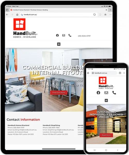 Handbuilt Homes Website Tablet & Mobile